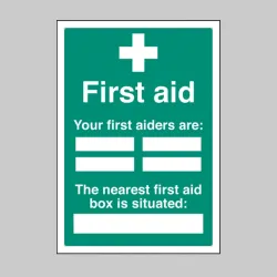 Your First Aiders are (Space for 4 Names) The Nearest First Aid Box Is Situated (Space for Location) - Adapt-a-Sign