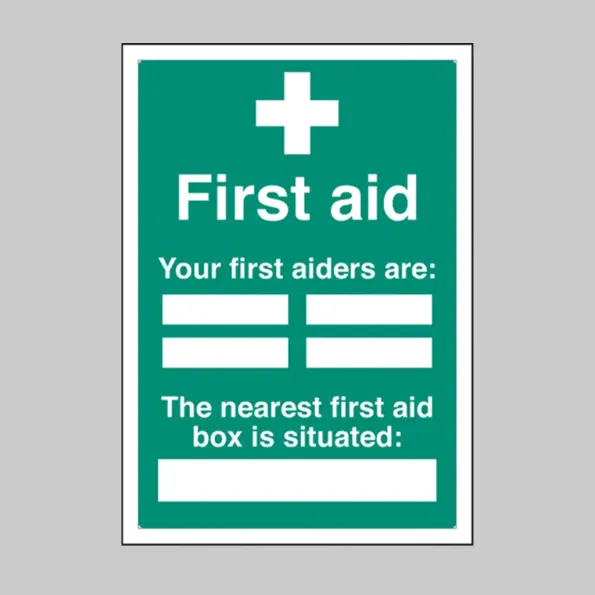Your First Aiders are (Space for 4 Names) The Nearest First Aid Box Is Situated (Space for Location) - Adapt-a-Sign