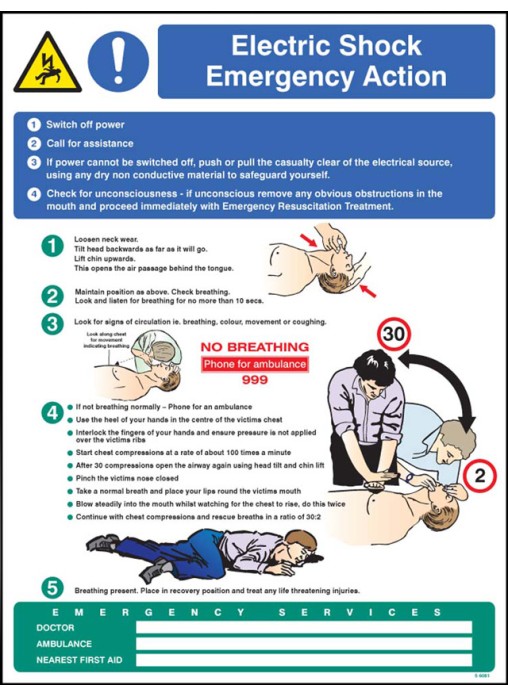 Electric Shock Emergency Action Wall Panel