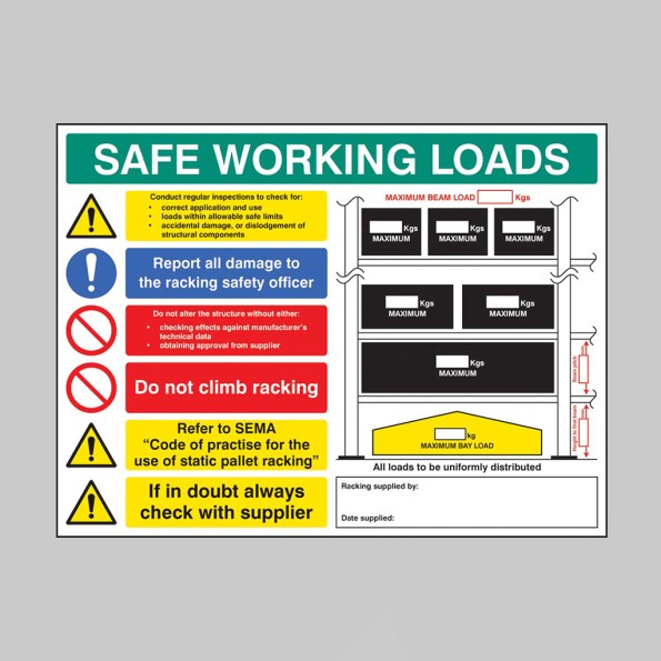 Safe Working Loads - Pallet Racking Sign