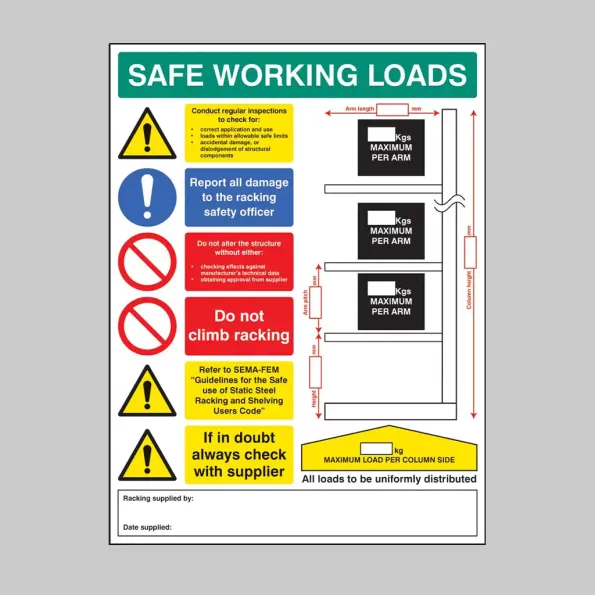 Safe Working Loads - Cantilever Racking Sign