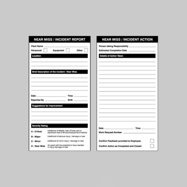Near Miss Double Sided Report / Action Safety Tags