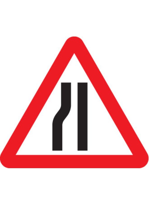 Fold Up Sign - Road Narrows Left with Text Variant Options