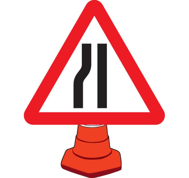 Road Narrowing Left - Cone Sign