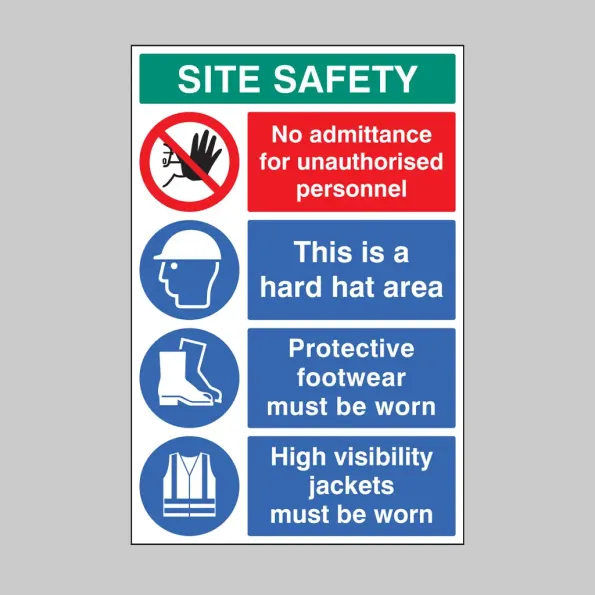 No Admittance - Hard Hat - Footwear - Hi Vis - Multi-Message Site Safety Board No Admittance - Hard Hat - Footwear - Hi Vis - Multi-Message Site Safety Board