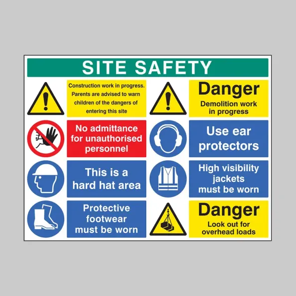 Site Safety - Construction Work - No Admittance - Hard Hat - Footwear - Demolition - Ear Protectors - Hi Vis - Overhead Loads