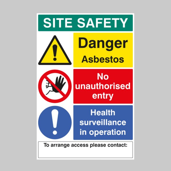 Danger - Asbestos Site Safety Board with Contact Details