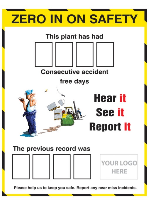 Zero in On Safety AccIdent Board with 2 Sets of Numbers with Logo