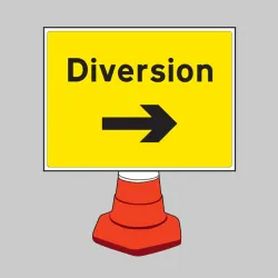 Diversion - Arrow Right - Cone Sign Diversion - Arrow Right - Cone Sign