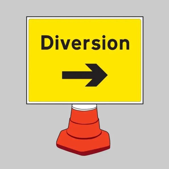 Diversion - Arrow Right - Cone Sign Diversion - Arrow Right - Cone Sign