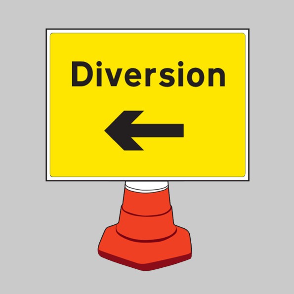Diversion - Arrow Left - Cone Sign