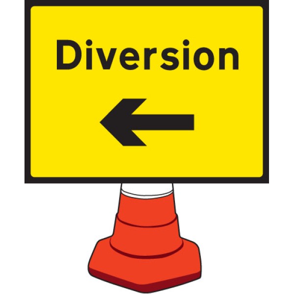 Diversion - Arrow Left - Cone Sign