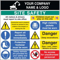 Site Safety - Report to Office - Construction Work - Report Accidents - Footwear - Helmets - No Children - Hi Vis - Excavations - Stop, Look, Listen - No Access