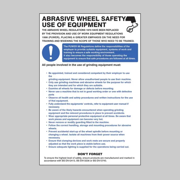 Abrasive Wheel Regulations - Poster Abrasive Wheel Regulations - Poster