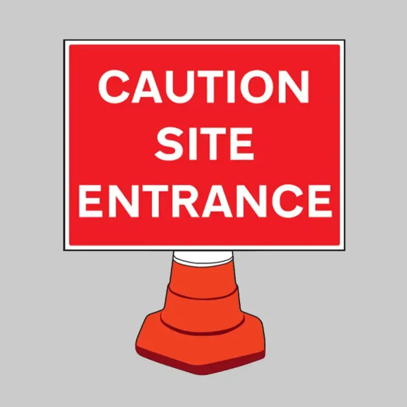 Caution - Site Entrance - Reflective Cone Sign