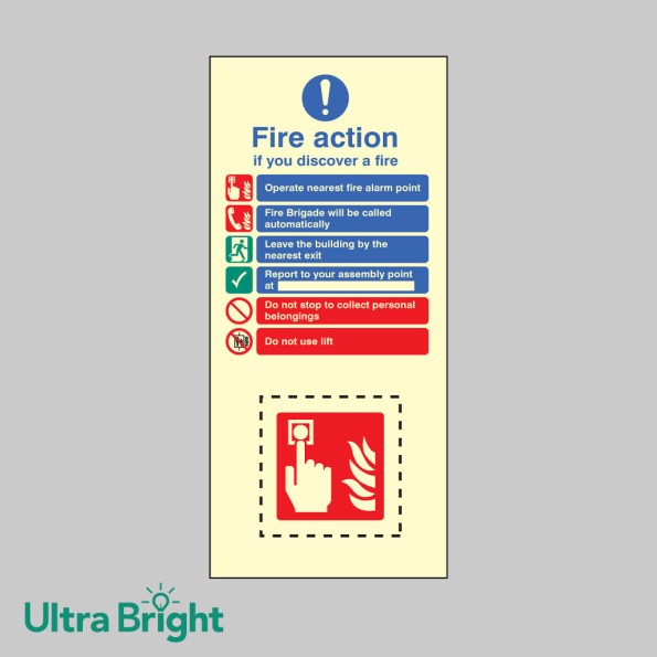 Fire Action & Call Point Set - Operate Alarm - Automatic - Leave Building - Don't  use Lift