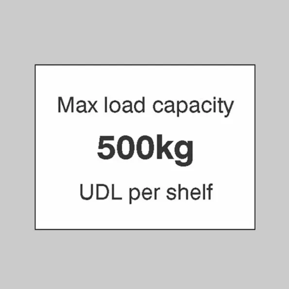 Max load Capacity 500kg UDL Per Shelf