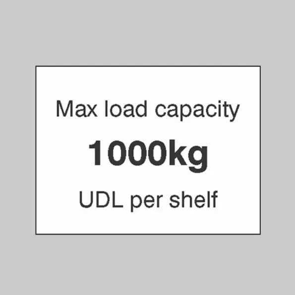 Max load Capacity 1000kg UDL Per Shelf