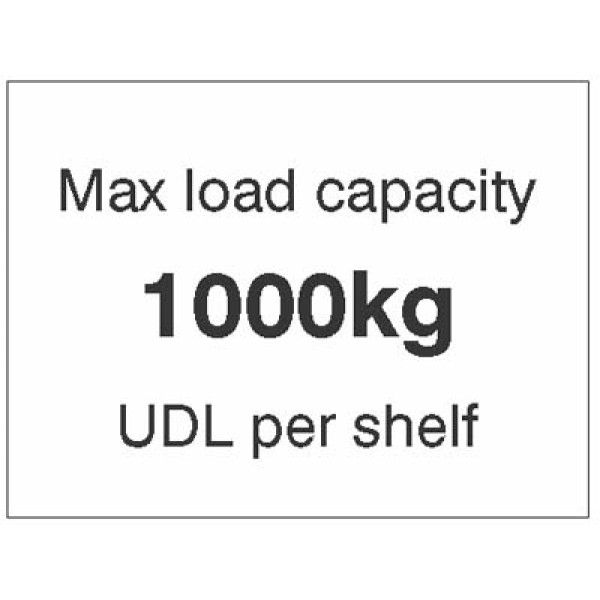 Max load Capacity 1000kg UDL Per Shelf