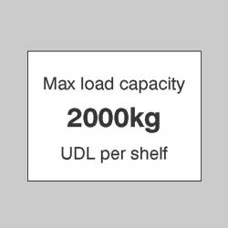 Max load Capacity 2000kg UDL Per Shelf Max load Capacity 2000kg UDL Per Shelf