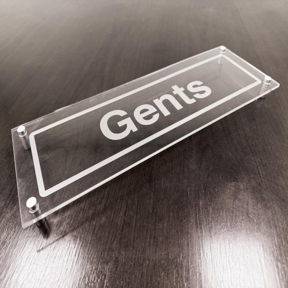 Gents - Clear Acrylic Visual Impact Sign with Stand-off Locators