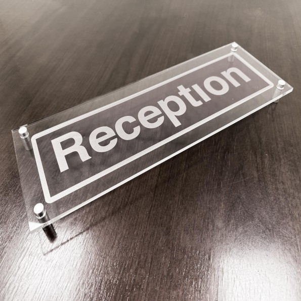 Reception - Clear Acrylic Visual Impact Sign with Stand-off Locators