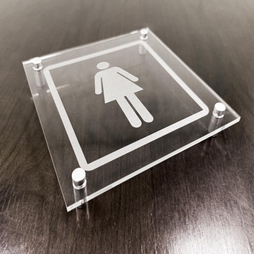 Ladies Symbol - Clear Acrylic Visual Impact Sign with Stand-off Locators