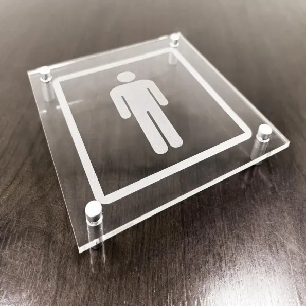 Gents Symbol - Clear Acrylic Visual Impact Sign with Stand-off Locators Gents Symbol - Clear Acrylic Visual Impact Sign with Stand-off Locators