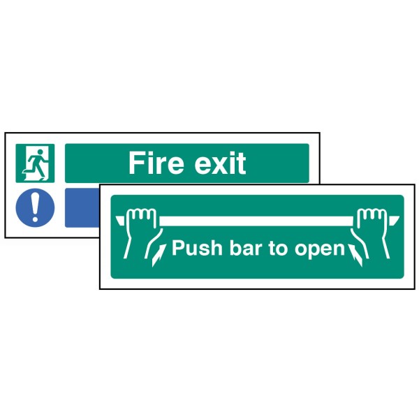 Fire Exit - Keep Clear / Push Bar to Open - Double Sided Window Sticker