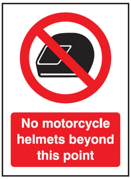 No Motorcycle Helmets Beyond this Point Window Sticker 75 x 100mm