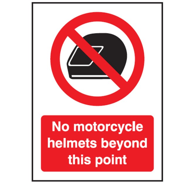 No Motorcycle Helmets Beyond this Point - Window Sticker - 75 x 100mm