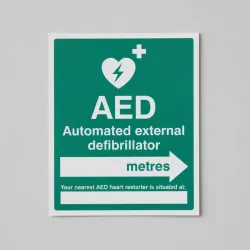 AED (Automated External Defibrillator) Arrow Right - Space for Location and Approx Distance