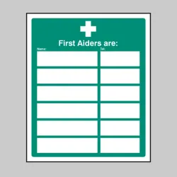 First Aiders Are (Space for 6 Names and Telephone Numbers)