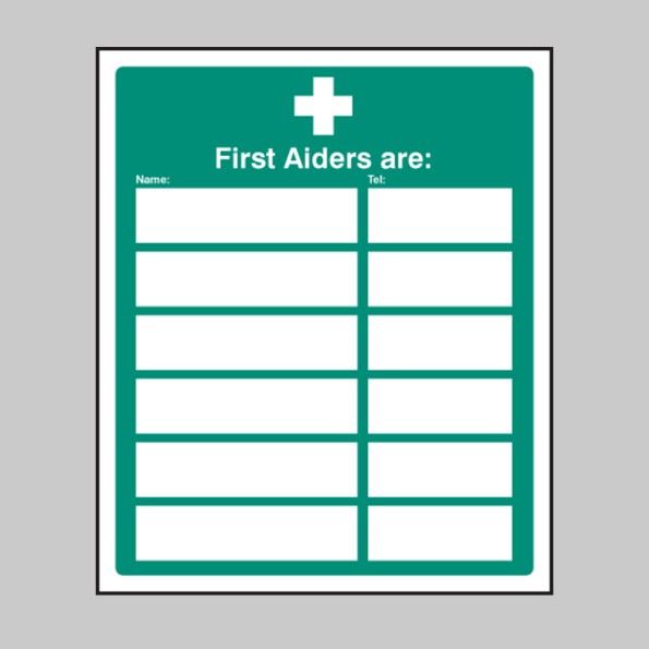 First Aiders Are (Space for 6 Names and Telephone Numbers)