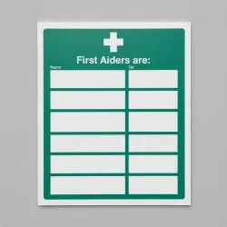 First Aiders Are (Space for 6 Names and Telephone Numbers)