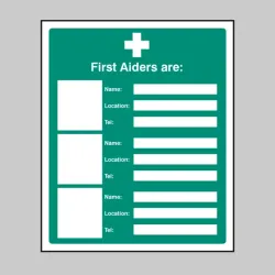 First Aiders Are (Space for 3 Photos - Names - Location - Telephone)