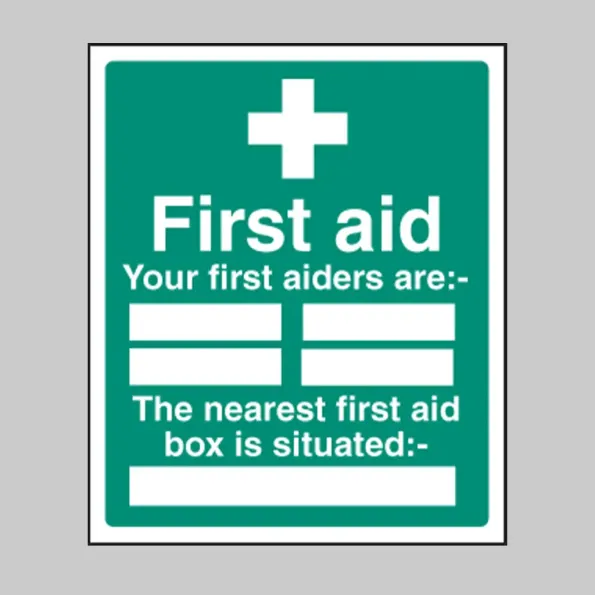 Your First Aiders are (Space for 4 Names) The Nearest First Aid Box Is Situated (Space for Location)