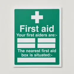 Your First Aiders are (Space for 4 Names) The Nearest First Aid Box Is Situated (Space for Location) Your First Aiders are (Space for 4 Names) The Nearest First Aid Box Is Situated (Space for Location)