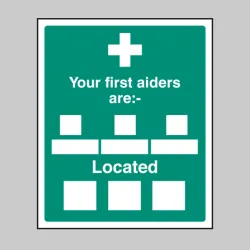 Your First Aiders Are (Space for 3 Names and Photos) Located (Space for Locations)