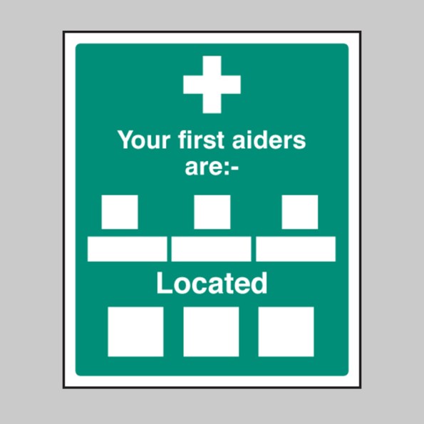 Your First Aiders Are (Space for 3 Names and Photos) Located (Space for Locations)