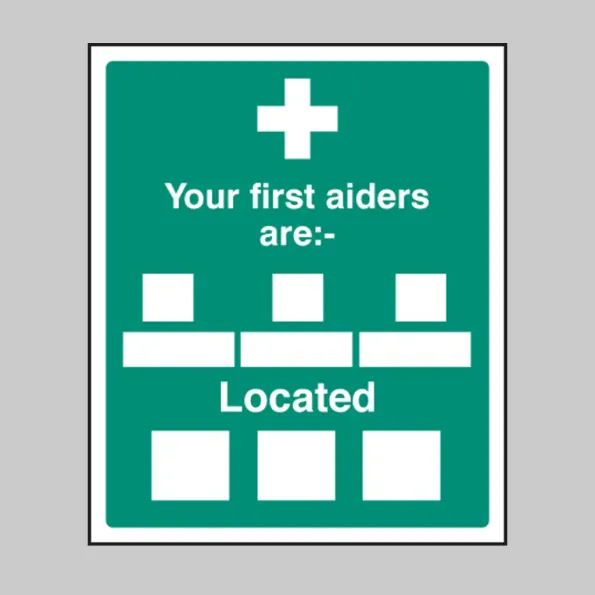 Your First Aiders Are (Space for 3 Names and Photos) Located (Space for Locations)