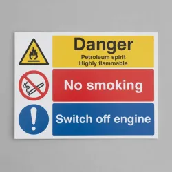 Petroleum Spirit - Highly Flammable - No Smoking - Switch Off Engine Petroleum Spirit - Highly Flammable - No Smoking - Switch Off Engine