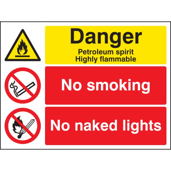 Petroleum Spirit - Highly Flammable - No Smoking, Naked Lights