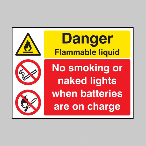 Flammable Liquid No Smoking / Naked Lights Batteries On Charge