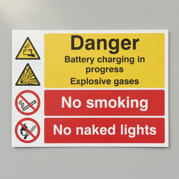 Battery Charging in Progress No Smoking No Naked Lights