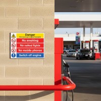 Petroleum Spirit - Highly Flammable - No Smoking, Naked Lights, Mobiles - Switch off Engine