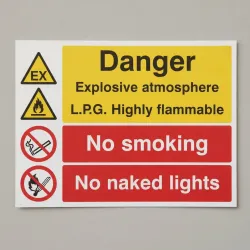 Explosive Atmosphere LPG Highly Flammable No Smoking / Naked Light