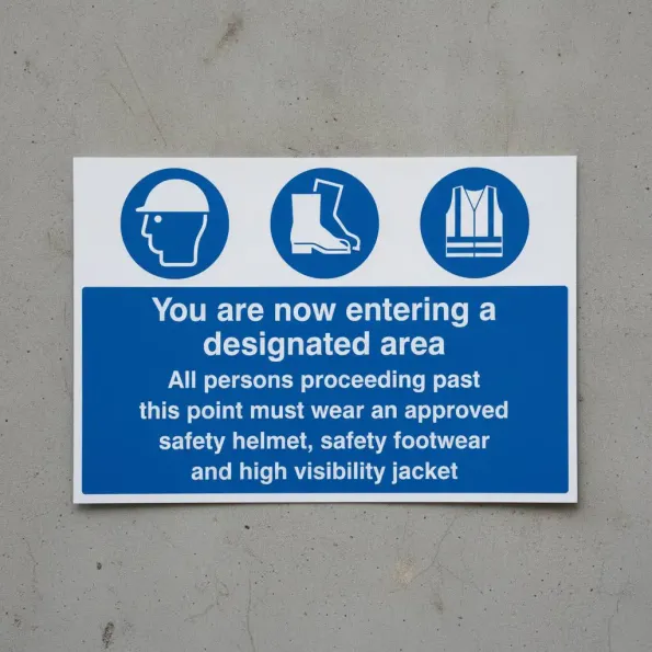 You Are Now Entering a Designated Area - Safety Helmet, Footwear and High Visibility Jacket You Are Now Entering a Designated Area - Safety Helmet, Footwear and High Visibility Jacket