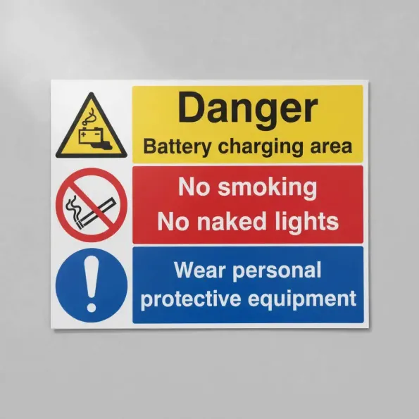 Danger - Battery Charging Area - Wear PPE - No Smoking - No Naked Lights