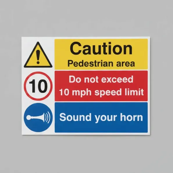 Caution - Pedestrian Area - Sound Horn - Do Not Exceed 10mph Caution - Pedestrian Area - Sound Horn - Do Not Exceed 10mph